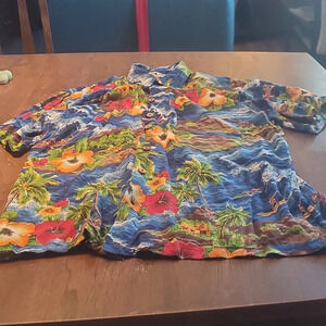 Kensington Ltd. Blue red floral surfboard Hawaiian shirt button up medium